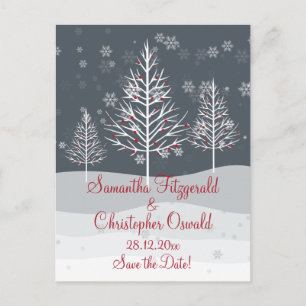 Snowy Night and Winter Trees Save the Date Aankondigingskaart