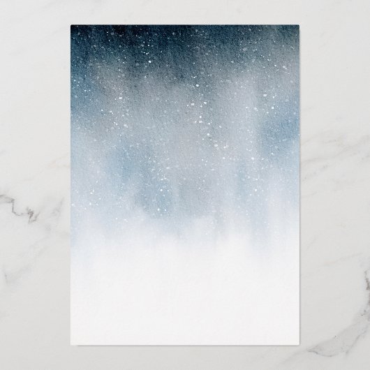 Snowy Night Blue Folie Seizoenen Groeten Folie Feestdagenkaart (Achterkant)