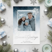 Snowy Night Blue Folie Seizoenen Groeten Folie Feestdagenkaart