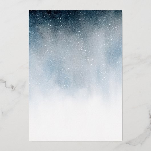 Snowy Night Blue Folie Vrolijk Kerstfeest Folie Feestdagenkaart (Achterkant)