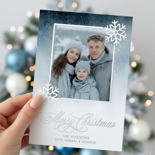 Snowy Night Blue Folie Vrolijk Kerstfeest Folie Feestdagenkaart