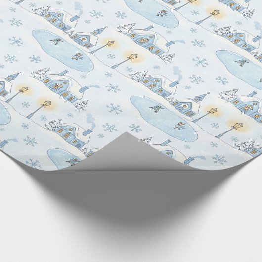 Snowy Night Christmas Town Cadeaupapier (Hoek)