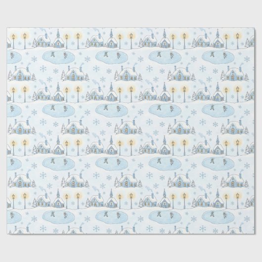 Snowy Night Christmas Town Cadeaupapier (Vlak)