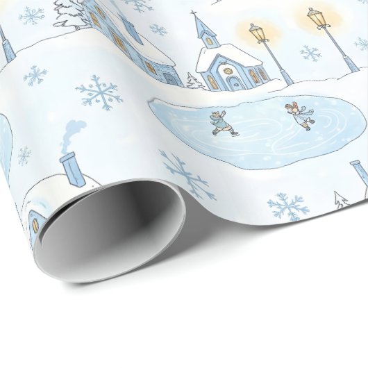 Snowy Night Christmas Town Cadeaupapier (Rol Hoek)