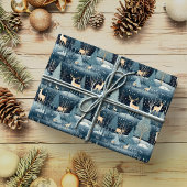 Snowy Night Deer Field Cadeaupapier