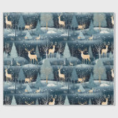 Snowy Night Deer Field Cadeaupapier (Vlak)
