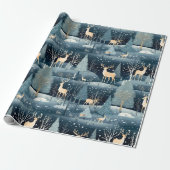 Snowy Night Deer Field Cadeaupapier (Uitgerold)