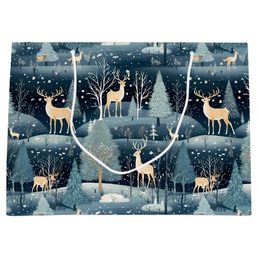 Snowy Night Deer Field Groot Cadeauzakje (Voorkant)