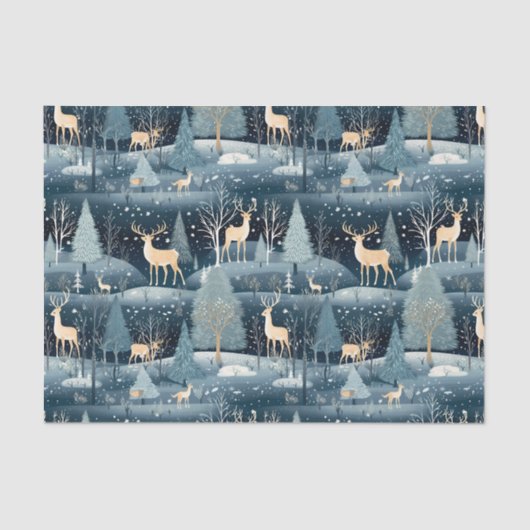 Snowy Night Deer Field Tissuepapier (Voorkant)