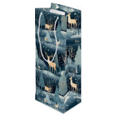 Snowy Night Deer Field Wijn Cadeautas (Achterkant Gekanteld)