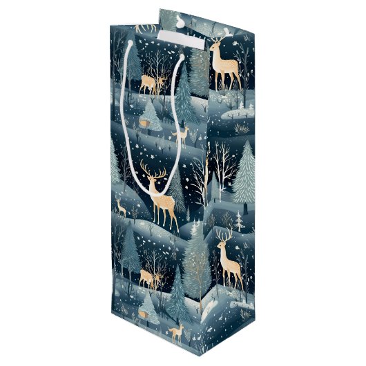 Snowy Night Deer Field Wijn Cadeautas (Achterkant Gekanteld)
