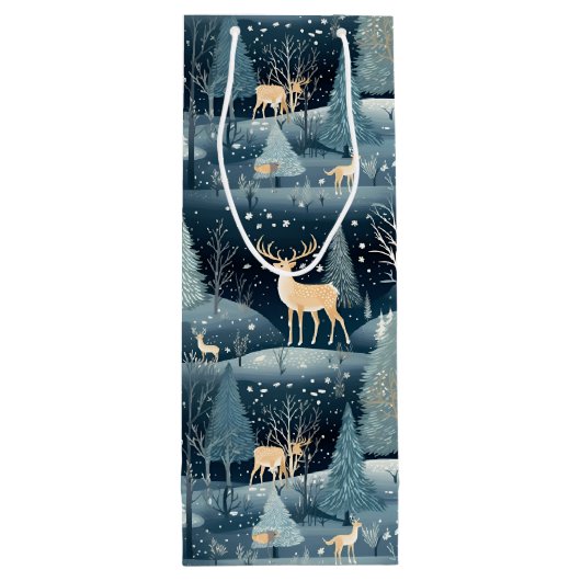 Snowy Night Deer Field Wijn Cadeautas (Achterkant)