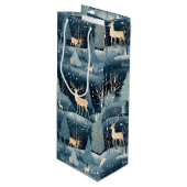 Snowy Night Deer Field Wijn Cadeautas (Voorkant Gekanteld)