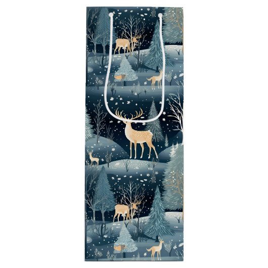 Snowy Night Deer Field Wijn Cadeautas (Voorkant)