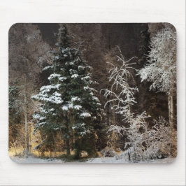Snowy Night Forest Scene Mousepad Muismat