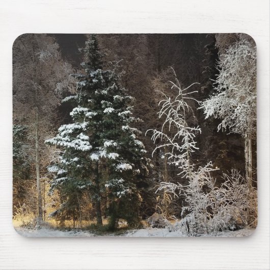 Snowy Night Forest Scene Mousepad Muismat (Voorkant)