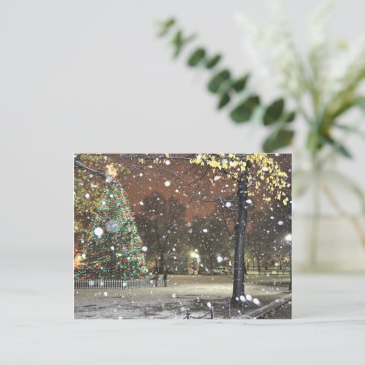 Snowy Night in het centrum van Boston Briefkaart (Staand voorkant)