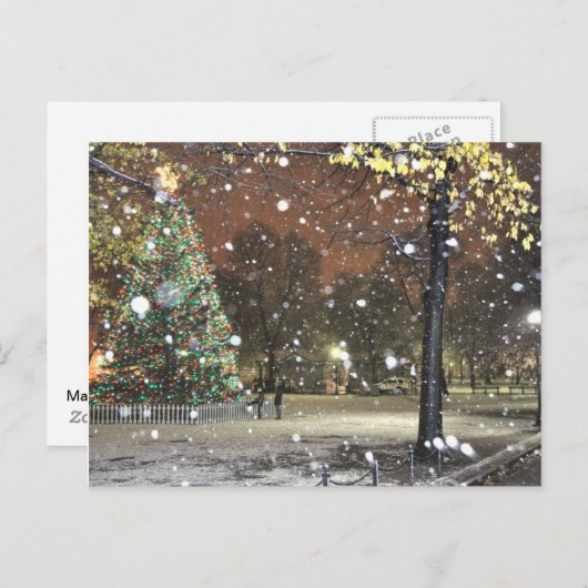 Snowy Night in het centrum van Boston Briefkaart (Voorkant / Achterkant)