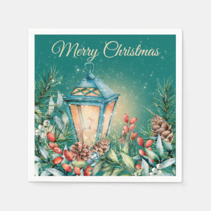 Snowy Night-kerstlantaarnpapier Napkin Servet