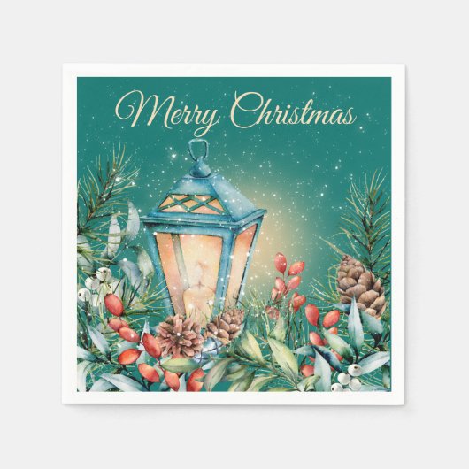 Snowy Night-kerstlantaarnpapier Napkin Servet (Voorkant)