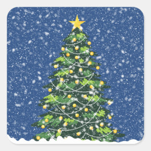 Snowy Night Kerstmis Vierkante Sticker