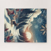 Snowy Night Moose Forest Mountains Boho Pattern Legpuzzel (Horizontaal)