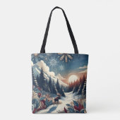 Snowy Night Moose Forest Mountains Boho Pattern Tote Bag (Achterkant)