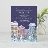 Snowy Night Moving Announement Feestdagenkaart (Staand voorkant)
