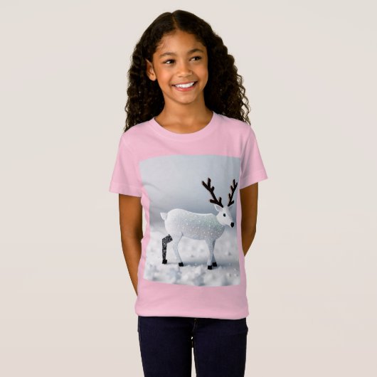 Snowy Night Scene Comes Alive with Deer T-shirt (Voorkant volledig)