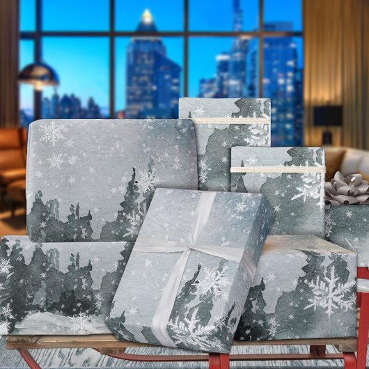 Snowy Night Sky Winter Woodland Snowflakes Cadeaupapier