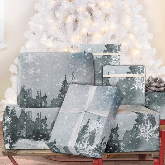 Snowy Night Sky Winter Woodland Snowflakes Cadeaupapier