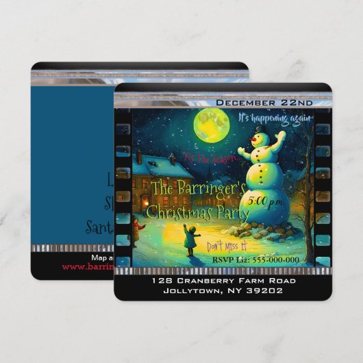 Snowy Night Sneeuwman Geheugen Kerstfeest Kaart (Voorkant / Achterkant)
