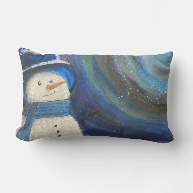 Snowy Night Snowman Throw Pillow Original Art Kussen (Voorkant)