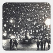 Snowy Night Vierkante Sticker (Voorkant)