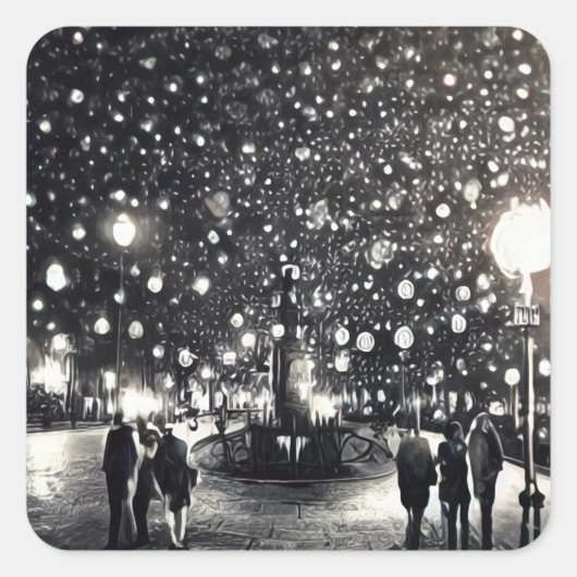 Snowy Night Vierkante Sticker (Voorkant)