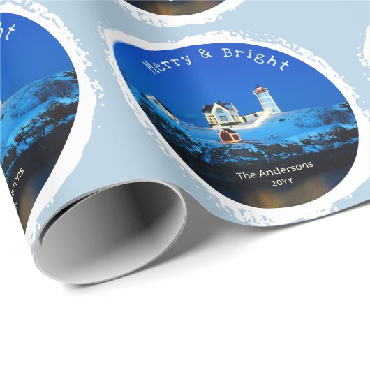 Snowy Nubble Lighthouse kerst Cadeaupapier (Rol Hoek)