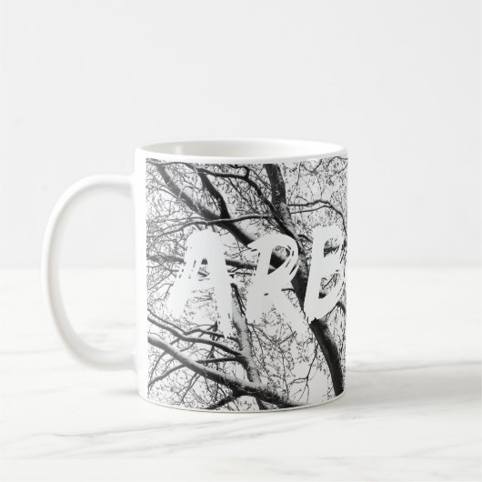 Snowy Oak Tree silhouette mono Koffiemok (Links)