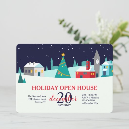 Snowy Open House Invitation Kaart (Staand voorkant)