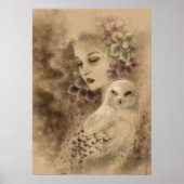 Snowy Owl and Kerstmis Roos Fantasy Art Poster (Voorkant)