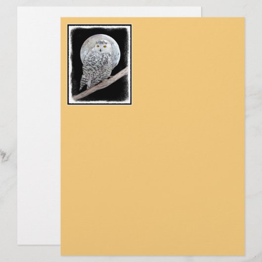 Snowy Owl and Moon Painting - Original Bird Art (Voorkant / Achterkant)