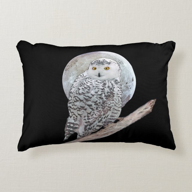 Snowy Owl and Moon Painting - Original Bird Art Accent Kussen (Voorkant)
