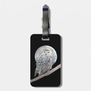 Snowy Owl and Moon Painting - Original Bird Art Bagagelabel