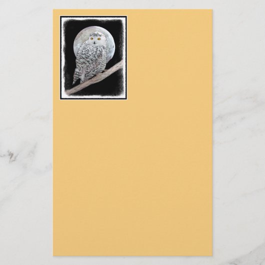 Snowy Owl and Moon Painting - Original Bird Art Briefpapier (Voorkant)