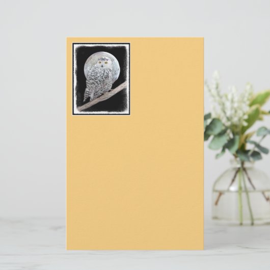 Snowy Owl and Moon Painting - Original Bird Art Briefpapier (Staand voorkant)