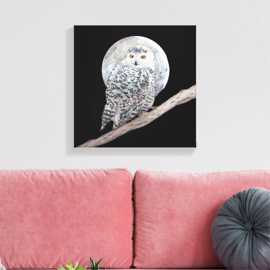 Snowy Owl and Moon Painting - Original Bird Art Canvas Afdruk (Insitu (Woonkamer))
