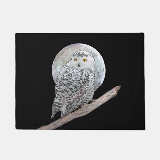 Snowy Owl and Moon Painting - Original Bird Art Deurmat (Voorkant)