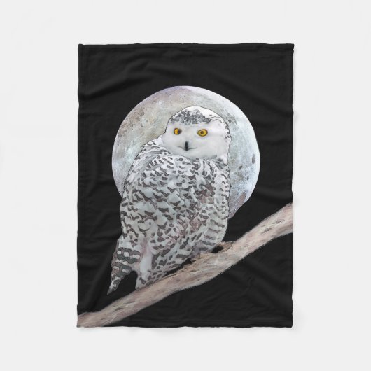 Snowy Owl and Moon Painting - Original Bird Art Fleece Deken (Voorkant)