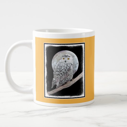 Snowy Owl and Moon Painting - Original Bird Art Grote Koffiekop (Links)