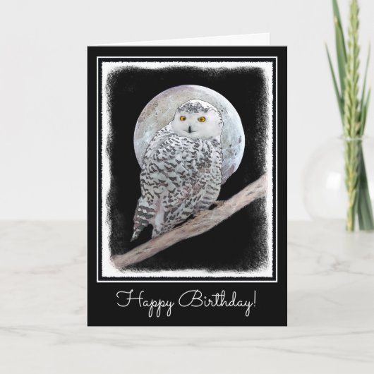 Snowy Owl and Moon Painting - Original Bird Art Kaart (Voorkant)