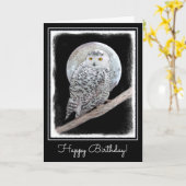 Snowy Owl and Moon Painting - Original Bird Art Kaart (Gele Bloem)